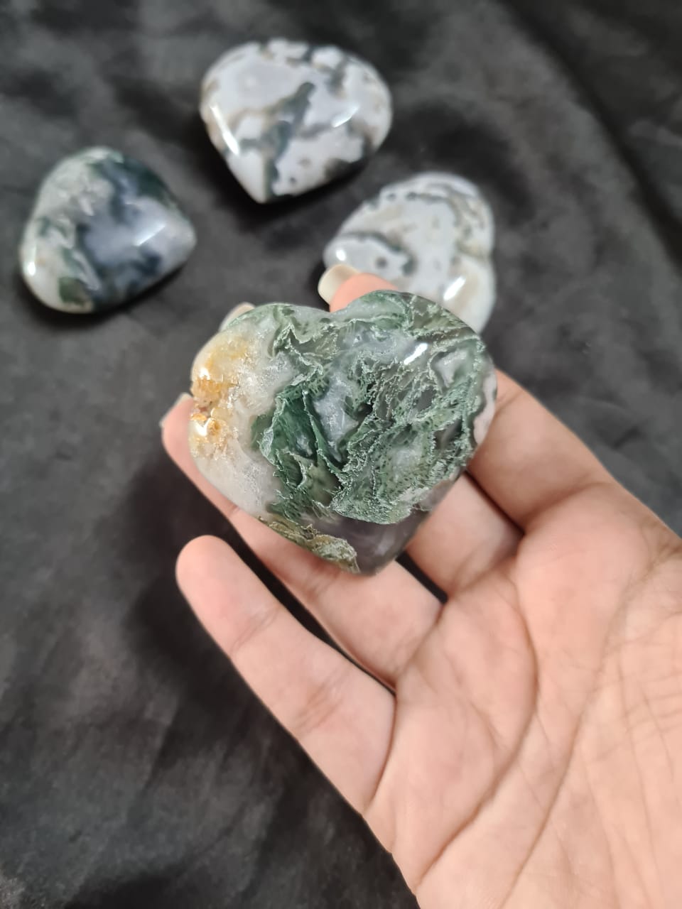 Moss Agate Hearts (Big Sized 50-55 mm) image 1