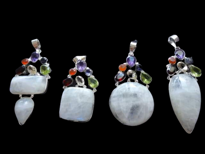 Rainbow Moonstone 7 Chakras Pendant in 925 Silver image 2