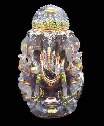 Brazilian Amethyst Painting 3 headed Ganesha image 0