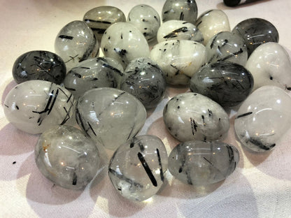 Crystal Quartz with Black Tourmaline Tumbled Stones image 0