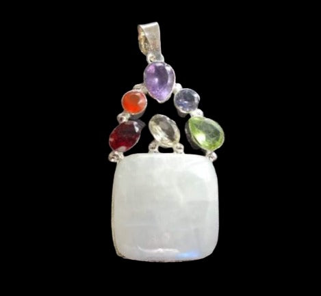 Rainbow Moonstone 7 Chakras Pendant in 925 Silver image 0