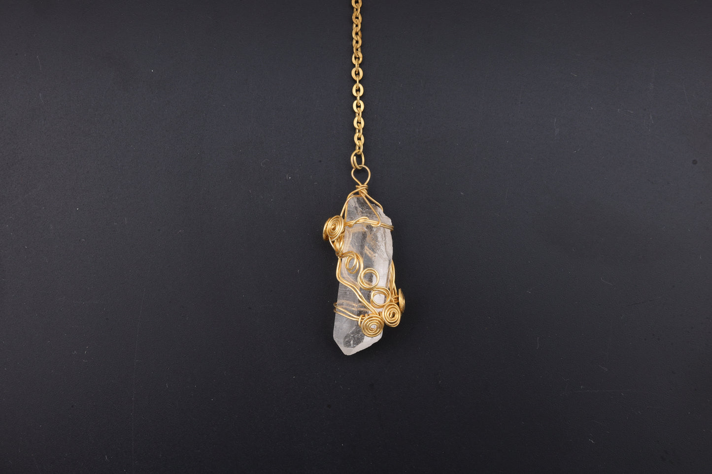 Clear Quartz Point with Gold Wire Wrap Pendants