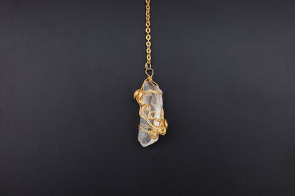 Clear Quartz Point with Gold Wire Wrap Pendants