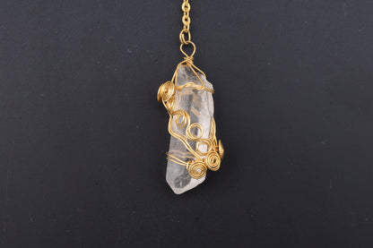 Clear Quartz Point with Gold Wire Wrap Pendants