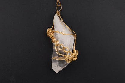 Clear Quartz Point with Gold Wire Wrap Pendants