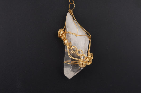 Clear Quartz Point with Gold Wire Wrap Pendants