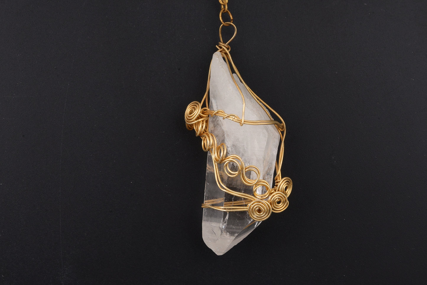Clear Quartz Point with Gold Wire Wrap Pendants