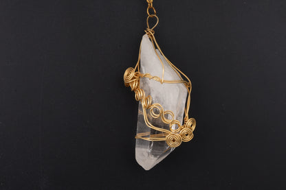 Clear Quartz Point with Gold Wire Wrap Pendants