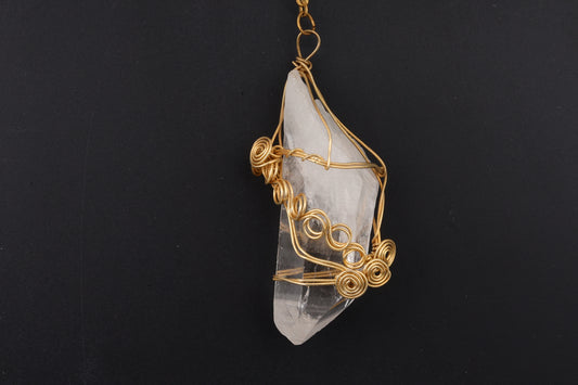 Clear Quartz Point with Gold Wire Wrap Pendants
