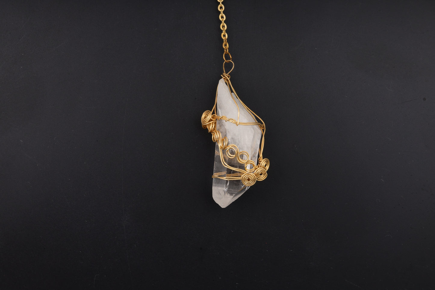 Clear Quartz Point with Gold Wire Wrap Pendants