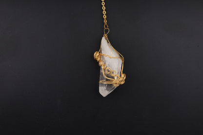 Clear Quartz Point with Gold Wire Wrap Pendants