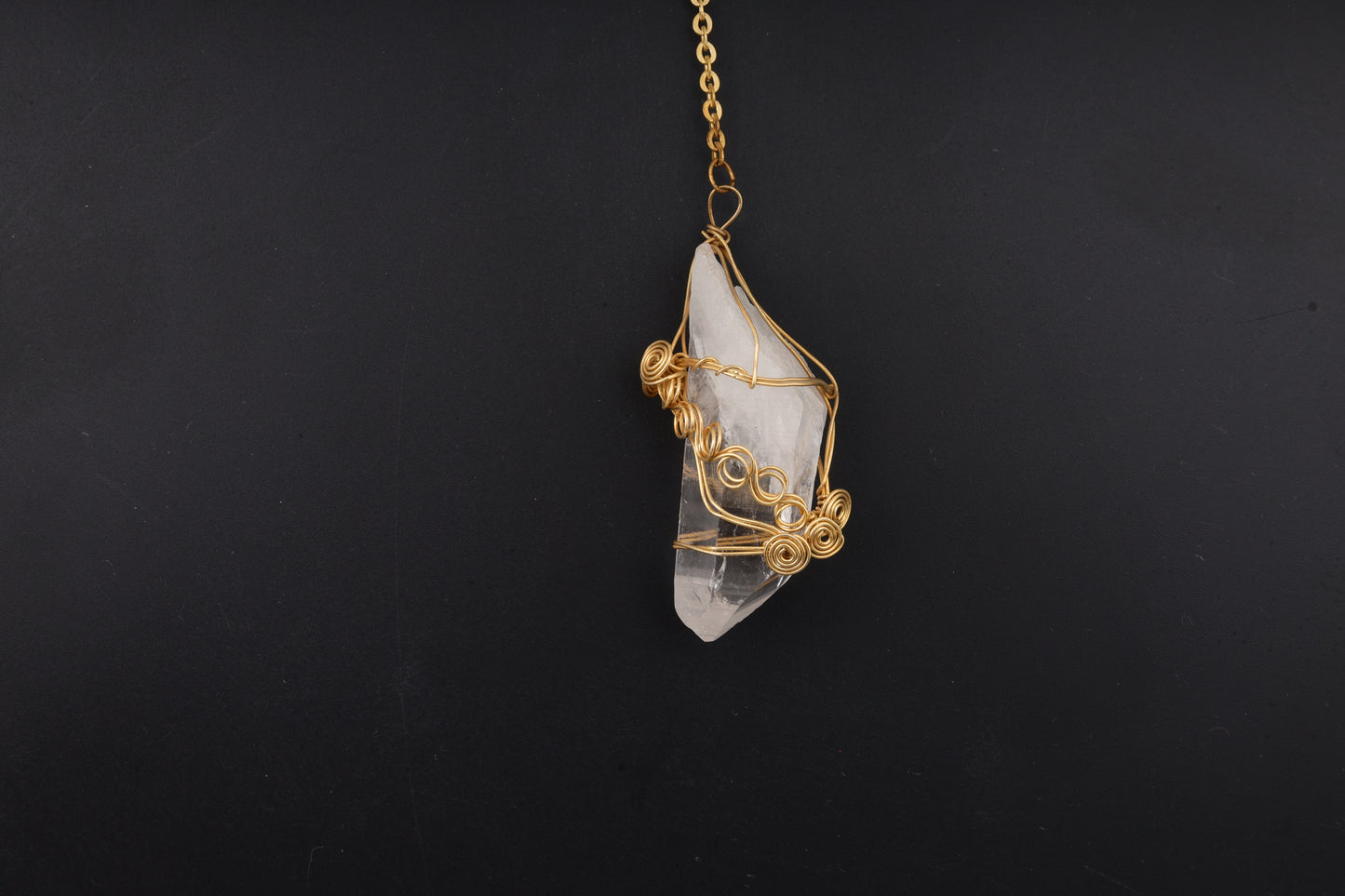Clear Quartz Point with Gold Wire Wrap Pendants