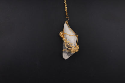 Clear Quartz Point with Gold Wire Wrap Pendants