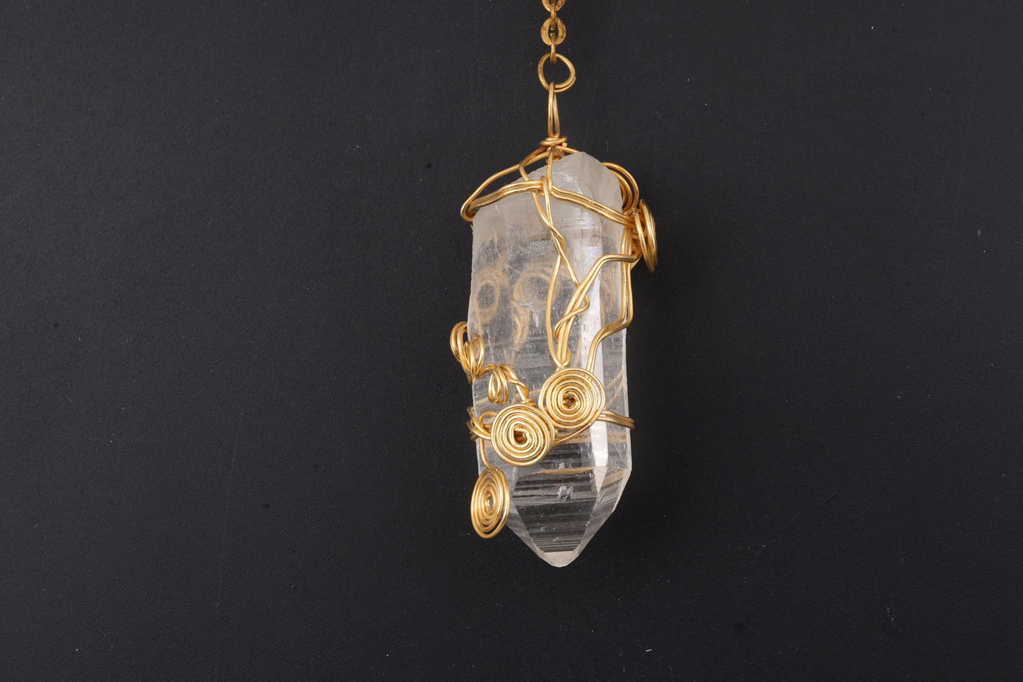 Clear Quartz Point with Gold Wire Wrap Pendants