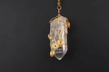 Clear Quartz Point with Gold Wire Wrap Pendants
