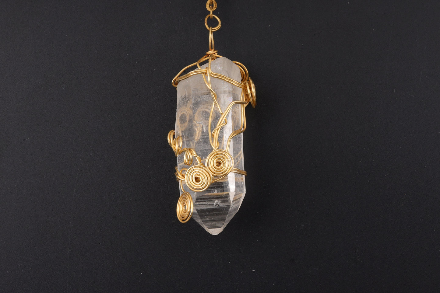 Clear Quartz Point with Gold Wire Wrap Pendants
