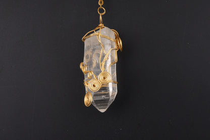 Clear Quartz Point with Gold Wire Wrap Pendants