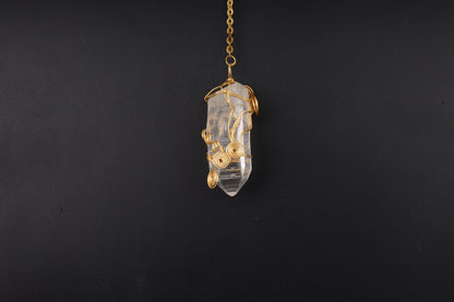 Clear Quartz Point with Gold Wire Wrap Pendants