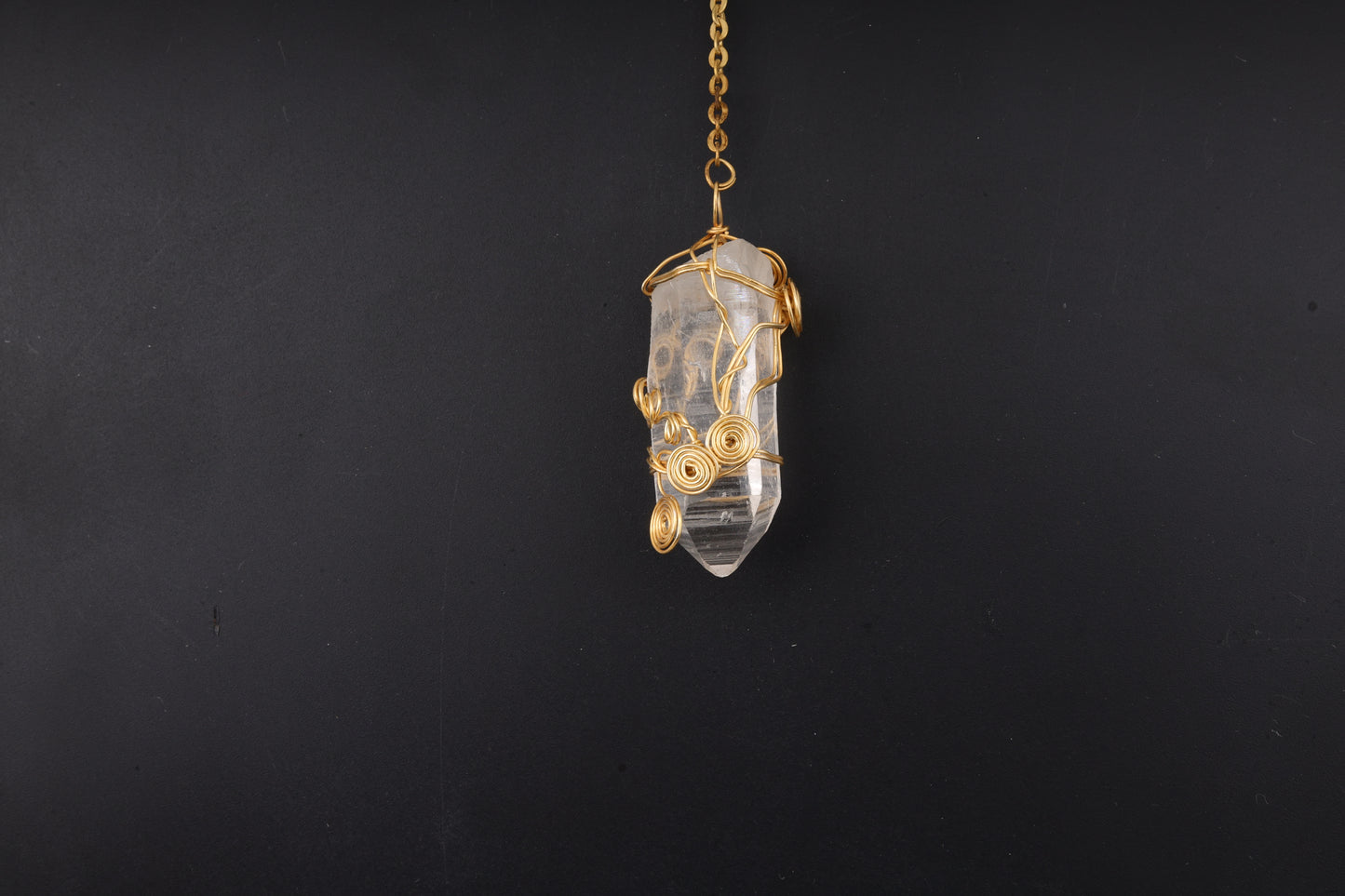 Clear Quartz Point with Gold Wire Wrap Pendants