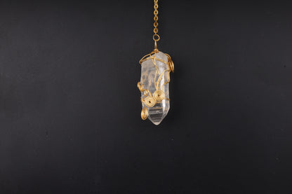 Clear Quartz Point with Gold Wire Wrap Pendants