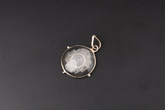 Clear Quartz Engraved Sri Yantra Pendants