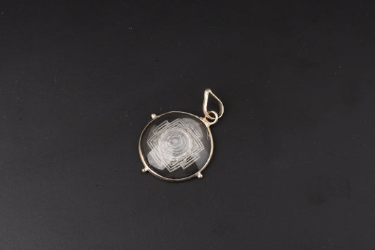 Clear Quartz Engraved Sri Yantra Pendants