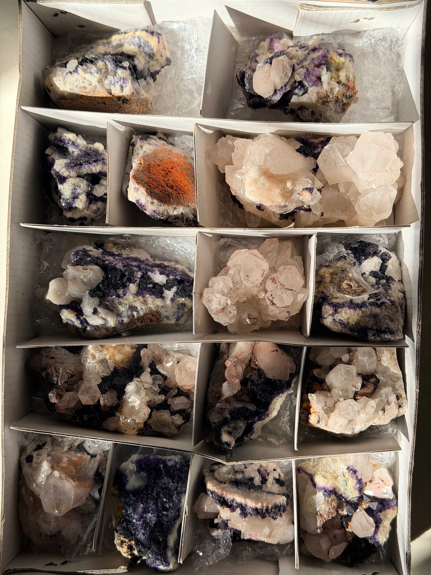 Fluorite on Quartz - 2.3 KGS, 15 PCS