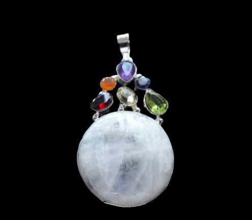 Rainbow Moonstone 7 Chakras Pendant in 925 Silver image 1