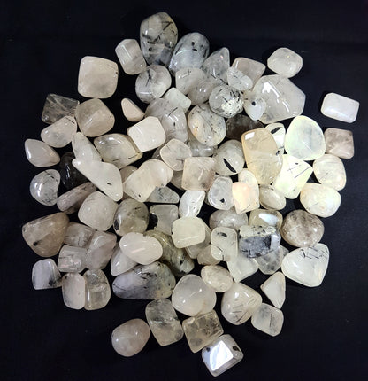 Crystal Quartz with Black Tourmaline Tumbled Stones image 1