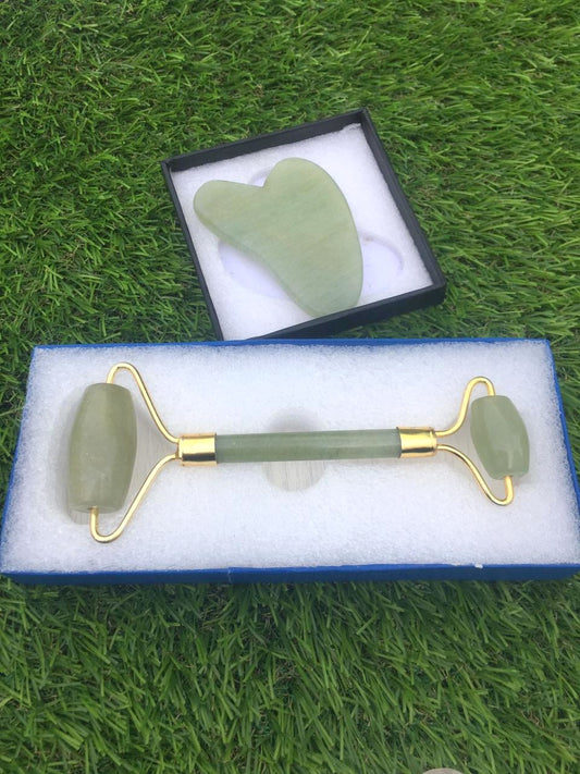 Green Aventurine Face Kit (Gua Sha + Face Roller) image 0